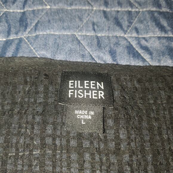 Eileen Fisher Size L Black Semi-Sheer One Button Textured 100% Silk Cardigan - Picture 5 of 8